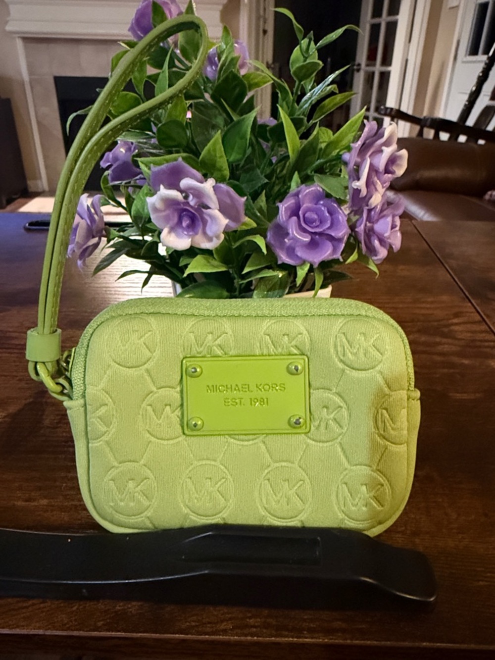 Michael Kors Neon Lime Embossed MK Wristlet